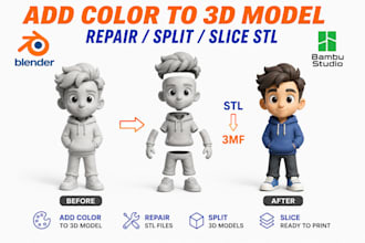 add color to 3d model, convert stl to 3mf, for 3d printing