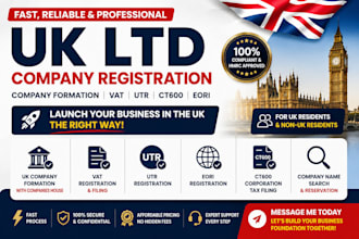 professionally handle UK ltd company registration, vat, utr, ct600 eori fast