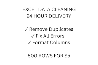 do excel data cleaning, data entry, and remove duplicates in 24hrs
