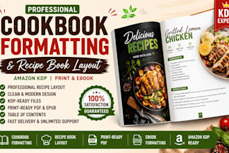 do cookbook formatting recipe book layout, amazon KDP design
