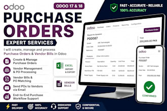 manage odoo purchase orders, vendor bills, and excel import export
