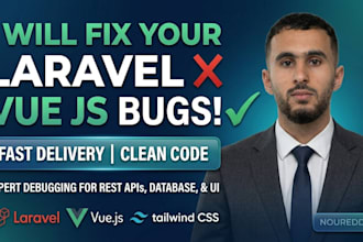 fix any laravel and vue js bug and handle API integration
