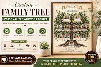 design personalized family tree with photos names and genealogy artwork posters