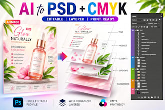 convert ai images into layered PSD cmyk print ready files