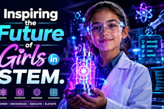 create modern, educational illustrations for girls in stem stories