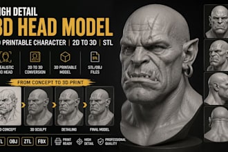 sculpt realistic 3d head model 3d printable character 2d to 3d head model stl