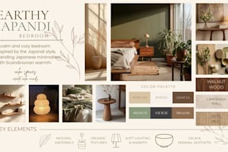 design aesthetic japandi, cozy, modern bedroom moodboards