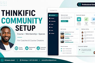 setup thinkific community, thinkific course website and membership