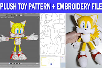 design a custom plush toy pattern with embroidery files
