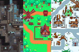 do pixel top down tileset, tilemap, game environment, animation, sprite sheet