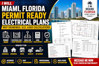 miami florida permit ready electrical plan mep drawings, sld, load calculations