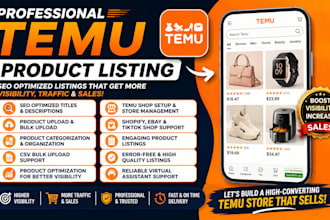 setup temu shop, do SEO temu product listing and bulk product upload