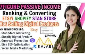 setup 7figure shopify digital product store, etsy shop stan store  digital store