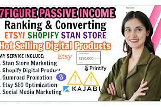 setup 7figure shopify digital product store, etsy shop stan store  digital store