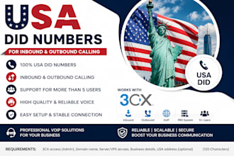 provide USA did numbers with complete 3cx setup