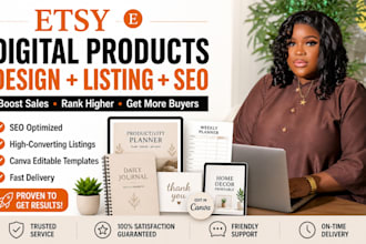 do etsy digital product design, shop listing with etsy digital product, etsy seo