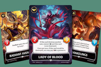 design professional tcg ccg trading cards, card templates rulebook and box art