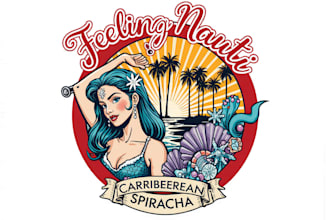 design vintage mermaid logo for t shirt and sticker brand