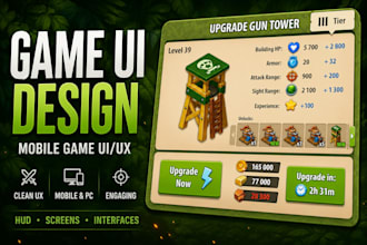 design game UI UX for mobile or PC with hud and icons