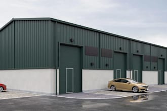 aesthetic exterior 3dspace layout,warehouse awning,truck dock render,walkthrough