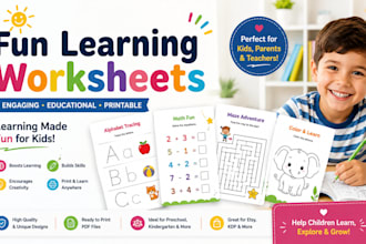design fun educational kids worksheets and activity books