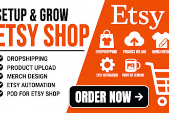 setup dropshipping product upload merch design etsy automation pod for etsy shop