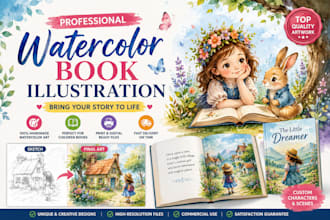 create stunning children book illustration story book and picture book design