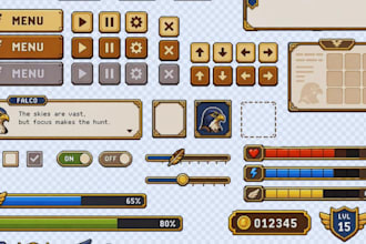 do pixel art ui, hud gui, tileset, mana health bar screen