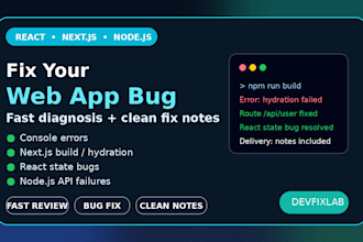 fix react nextjs nodejs bugs and API errors
