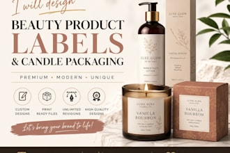 design beauty product labels and candle packaging