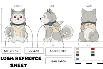 design custom plush reference sheet stuffed animal ych character, toys concept