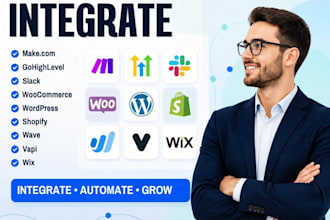 integrate make com gohighlevel slack woocommerce wordpress shopify wave vapi wix