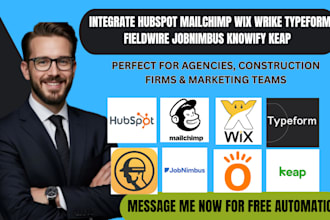 integrate hubspot, mailchimp, wix, wrike, typeform, fieldwire, jobnimbus, knowi