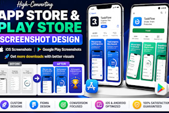 design an app screenshot for app store, play store, google play, ios