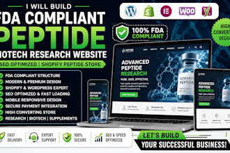build fda compliant peptide biotech research website, seo, shopify peptide store
