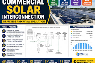create commercial solar interconnection drawings and pvsyst simulation