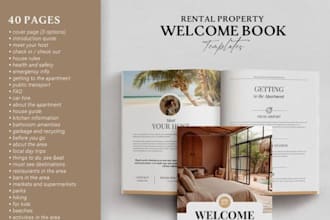 design airbnb property welcome book, real estate booklet and local travel guide
