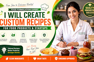create custom recipes for food products and startups