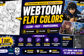 do webtoon flat colors, manga cleanup and comic production assistance
