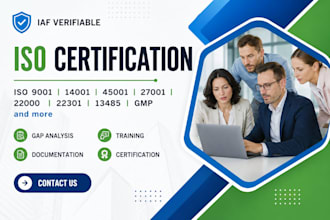give iso 9001, 45001 , 14001, gmp, 22301 iso certification