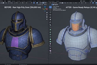 do professional retopology and clean mesh for 3d printing or games