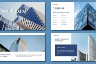 design real estate powerpoint presentation, airbnb booklet and brand guidelines