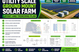 design utility scale ground mount solar farm layout and trenching plan