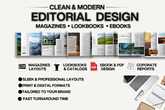 create premium editorial design magazine layout, lookbook, ebook, newsletter