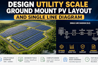 design utility scale solar ground mount pv layout and single line diagram