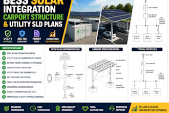 design bess solar integration, carport structure and utility sld plans