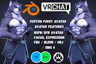 create custom furry vrchat avatar, anthro fursona 3d model oc character design