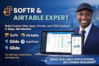 build your softr app, airtable database, glide or no code web app