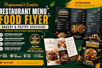 design professional restaurant menu, food flyer bakery and pastry brochure