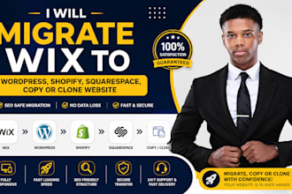 migrate wix to wordpress, shopify, webflow, squarespace, weebly or clone website